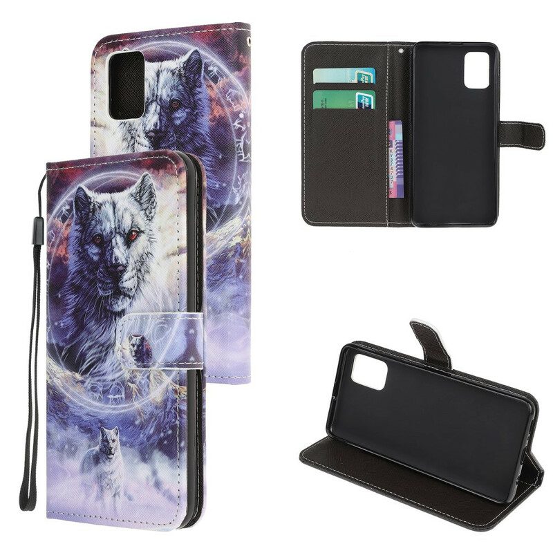 Folio Cover Samsung Galaxy A52 4G / A52 5G / A52s 5G Lupo In Inverno Con Cordino