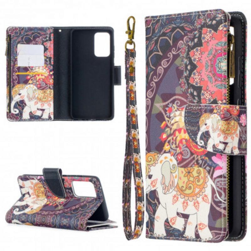 Folio Cover Samsung Galaxy A52 4G / A52 5G / A52s 5G Tasca Con Zip A Forma Di Elefante