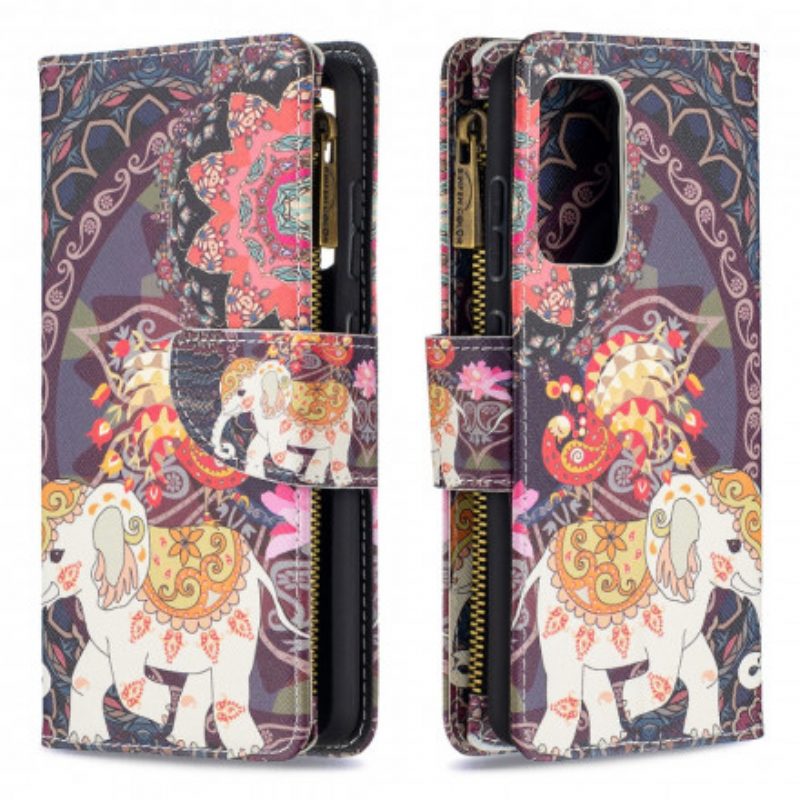 Folio Cover Samsung Galaxy A52 4G / A52 5G / A52s 5G Tasca Con Zip A Forma Di Elefante