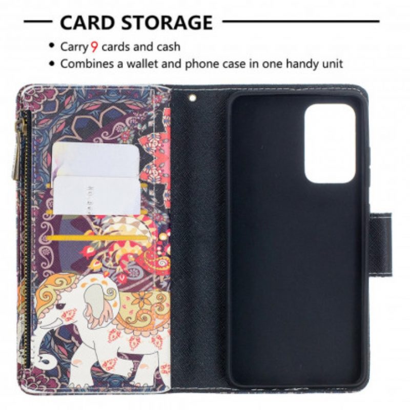 Folio Cover Samsung Galaxy A52 4G / A52 5G / A52s 5G Tasca Con Zip A Forma Di Elefante