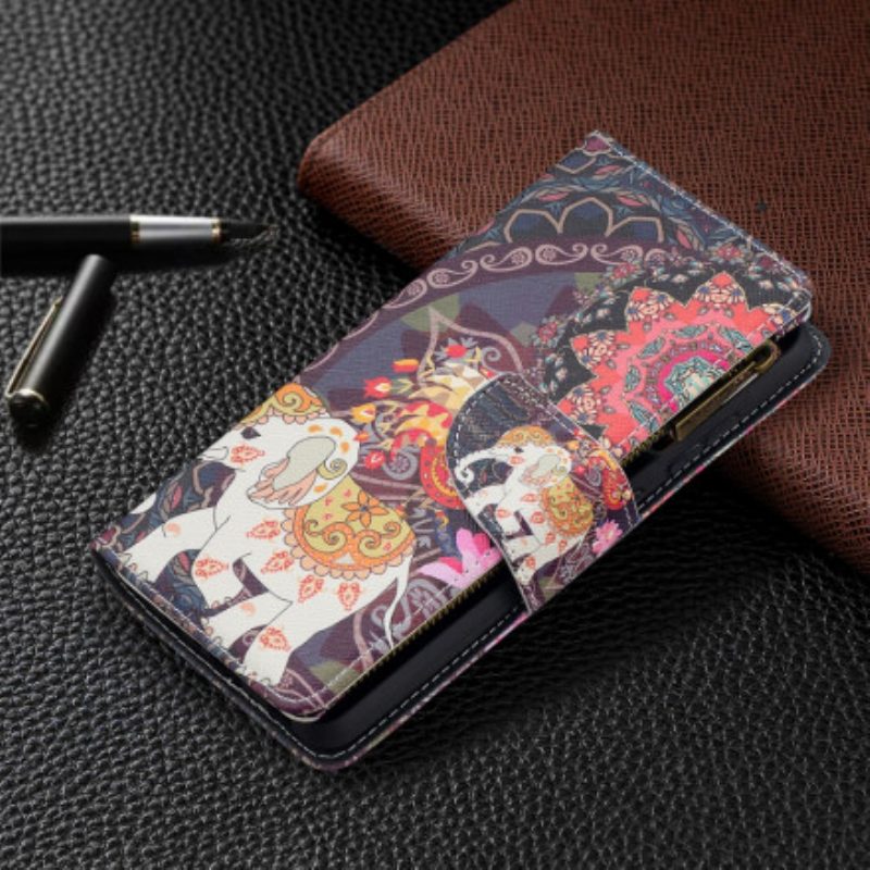 Folio Cover Samsung Galaxy A52 4G / A52 5G / A52s 5G Tasca Con Zip A Forma Di Elefante