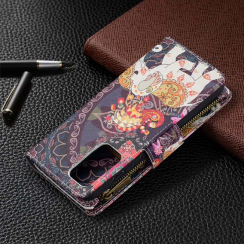Folio Cover Samsung Galaxy A52 4G / A52 5G / A52s 5G Tasca Con Zip A Forma Di Elefante