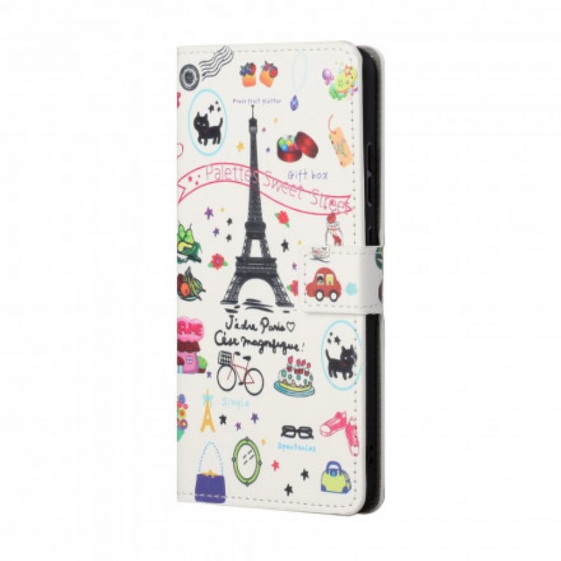 Custodia in pelle Xiaomi Redmi 10 Amo Parigi A Lanière