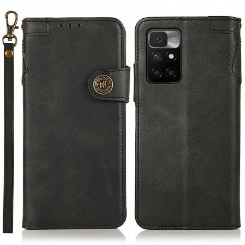 Custodia in pelle Xiaomi Redmi 10 Bottone Magnetico Khazneh
