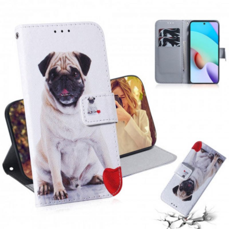 Custodia in pelle Xiaomi Redmi 10 Cane Carlino