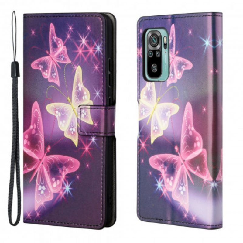 Custodia in pelle Xiaomi Redmi 10 Cinturino Farfalle E Fiori