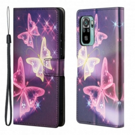 Custodia in pelle Xiaomi Redmi 10 Cinturino Farfalle E Fiori