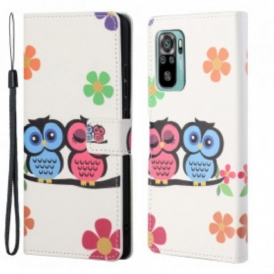 Custodia in pelle Xiaomi Redmi 10 Coppia Di Gufi Con Cinturino
