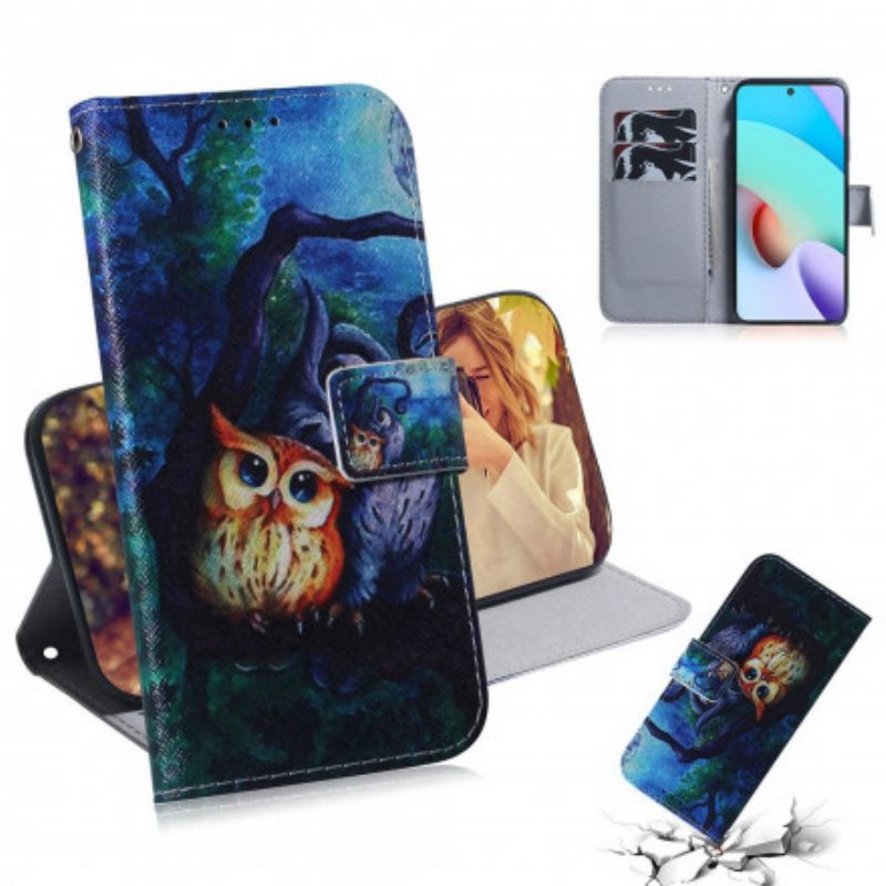 Custodia in pelle Xiaomi Redmi 10 Dipinto Di Gufi