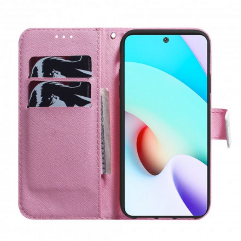 Custodia in pelle Xiaomi Redmi 10 Fiore Rosa Polveroso