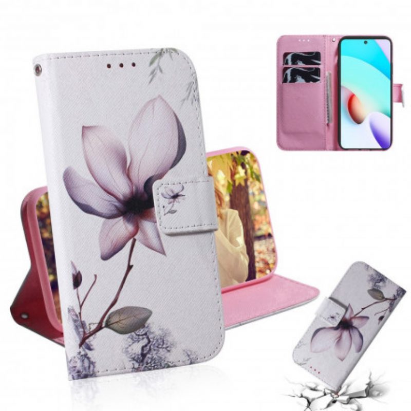 Custodia in pelle Xiaomi Redmi 10 Fiore Rosa Polveroso
