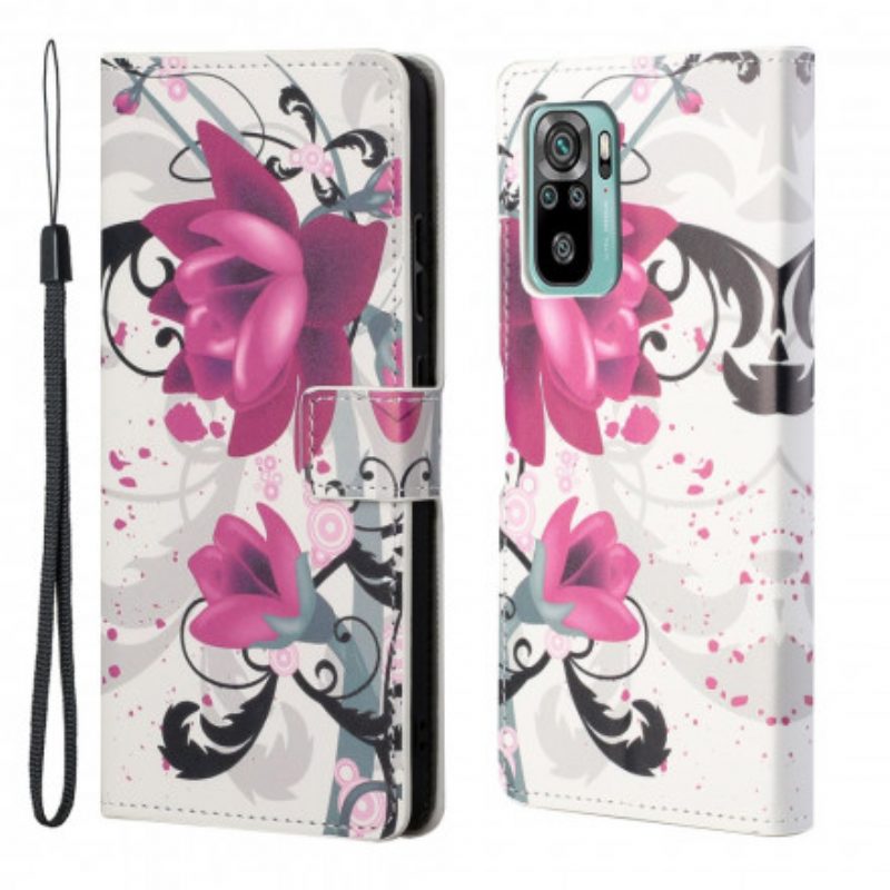 Custodia in pelle Xiaomi Redmi 10 Fiori Tropicali