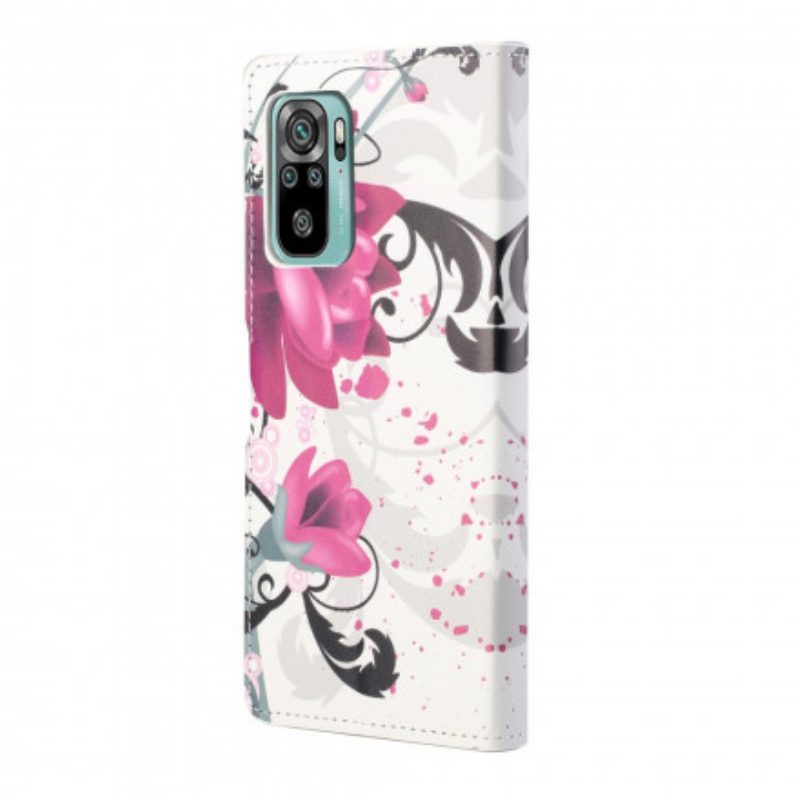 Custodia in pelle Xiaomi Redmi 10 Fiori Tropicali