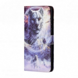 Custodia in pelle Xiaomi Redmi 10 Lupo In Inverno Con Cordino