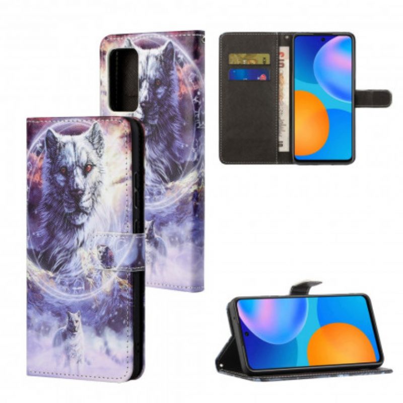Custodia in pelle Xiaomi Redmi 10 Lupo In Inverno Con Cordino