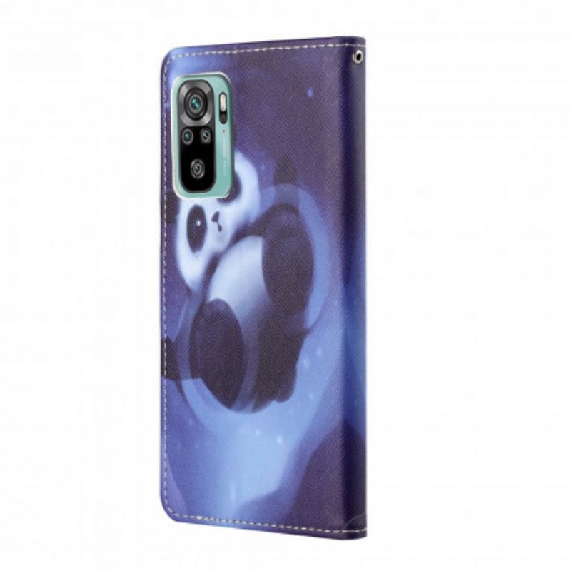 Custodia in pelle Xiaomi Redmi 10 Panda Space Con Cordino