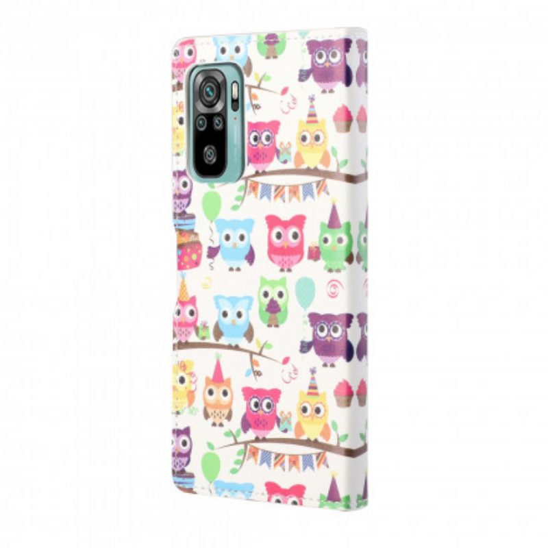 Custodia in pelle Xiaomi Redmi 10 Più Gufi Strappy