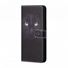 Custodia in pelle Xiaomi Redmi 10 Strappy Occhi Di Gatto Nero