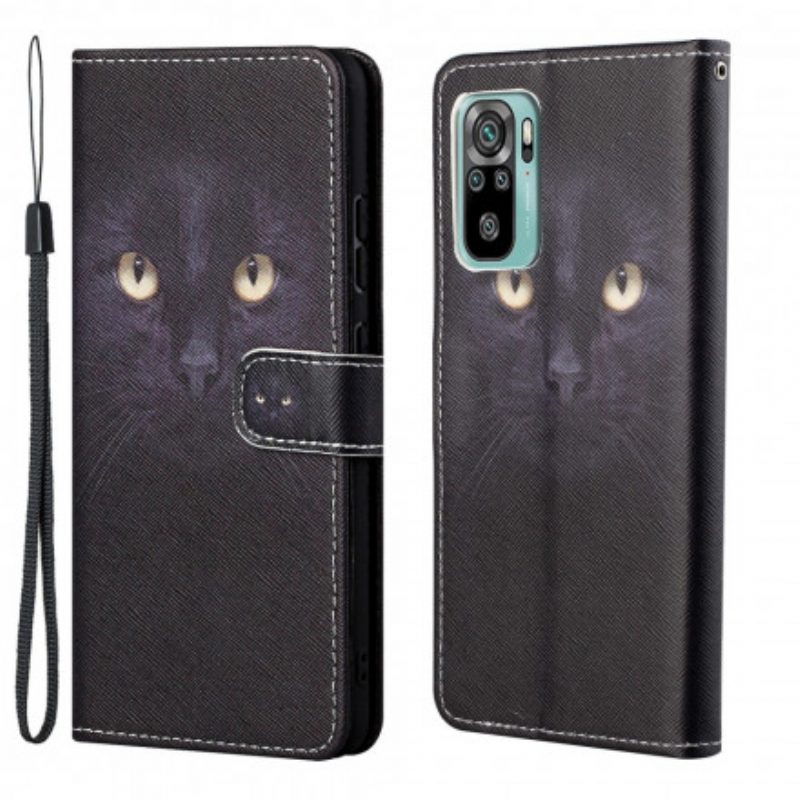 Custodia in pelle Xiaomi Redmi 10 Strappy Occhi Di Gatto Nero