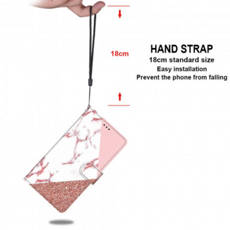 Custodia in pelle Xiaomi Redmi 10 Triangolo In Marmo E Glitter