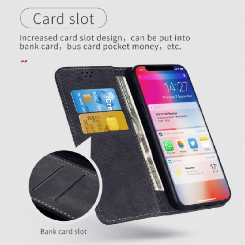 Folio Cover Xiaomi Redmi 10 Custodia in pelle Tessuto Denim