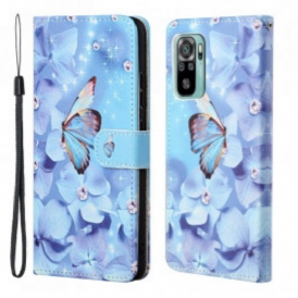Folio Cover Xiaomi Redmi 10 Farfalle Di Diamanti Strappy