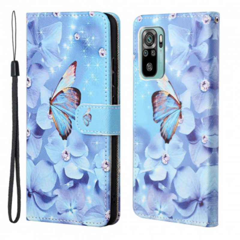 Folio Cover Xiaomi Redmi 10 Farfalle Di Diamanti Strappy