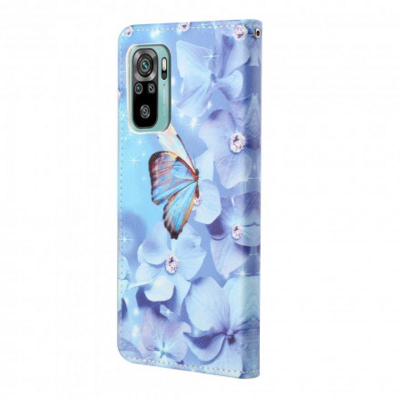 Folio Cover Xiaomi Redmi 10 Farfalle Di Diamanti Strappy
