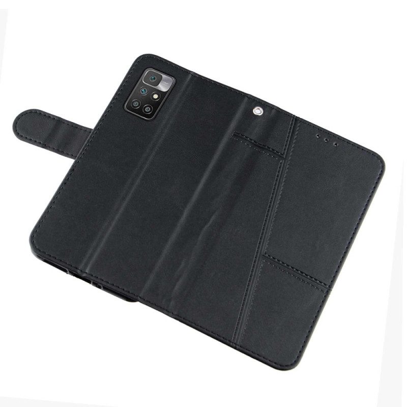 Folio Cover Xiaomi Redmi 10 Strappy Stile Geometrico In Pelle