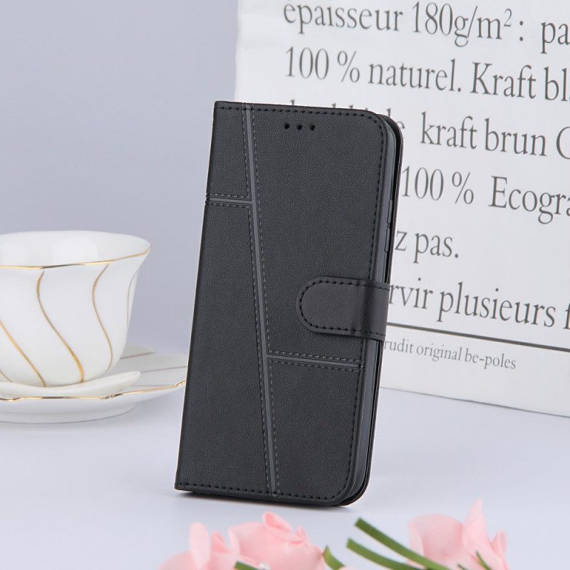 Folio Cover Xiaomi Redmi 10 Strappy Stile Geometrico In Pelle