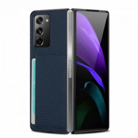 Cover Samsung Galaxy Z Fold 2 Vera Pelle Litchi Con Portacarte
