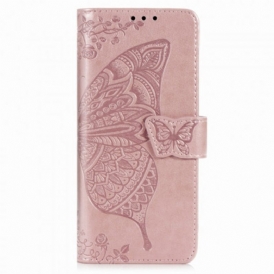 Custodia in pelle Samsung Galaxy Z Fold 2 Design A Farfalla Con Cordino