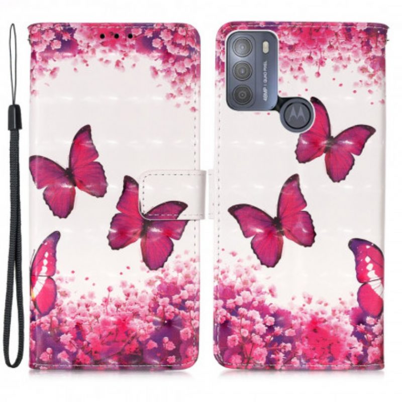 Custodia in pelle Moto G50 Farfalle Rosse