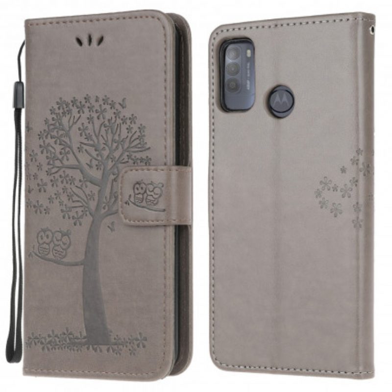 Custodia in pelle Moto G50 Perizoma Albero E Gufi