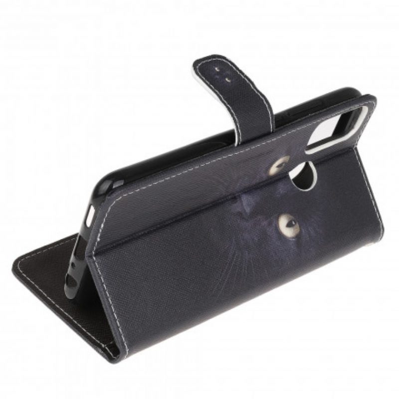 Custodia in pelle Moto G50 Strappy Occhi Di Gatto Nero