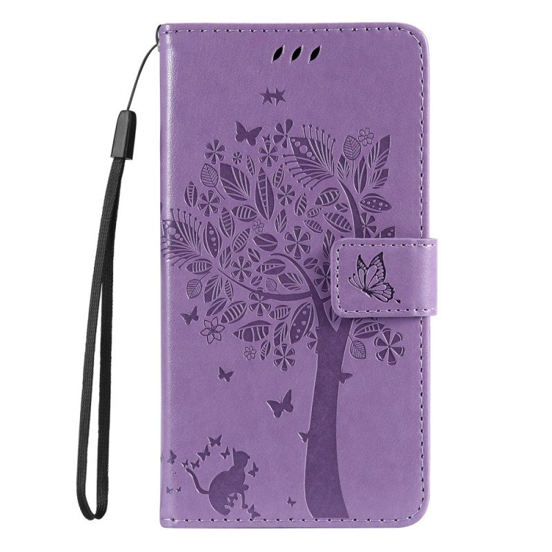 Custodia in pelle Samsung Galaxy M52 5G Albero In Fiore E Gatto