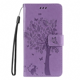 Custodia in pelle Samsung Galaxy M52 5G Albero In Fiore E Gatto