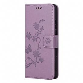 Custodia in pelle Samsung Galaxy M52 5G Cinturino Farfalle E Fiori