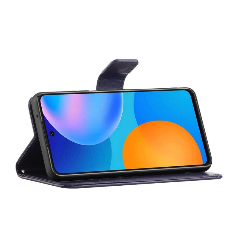 Custodia in pelle Samsung Galaxy M52 5G Cinturino Farfalle E Fiori