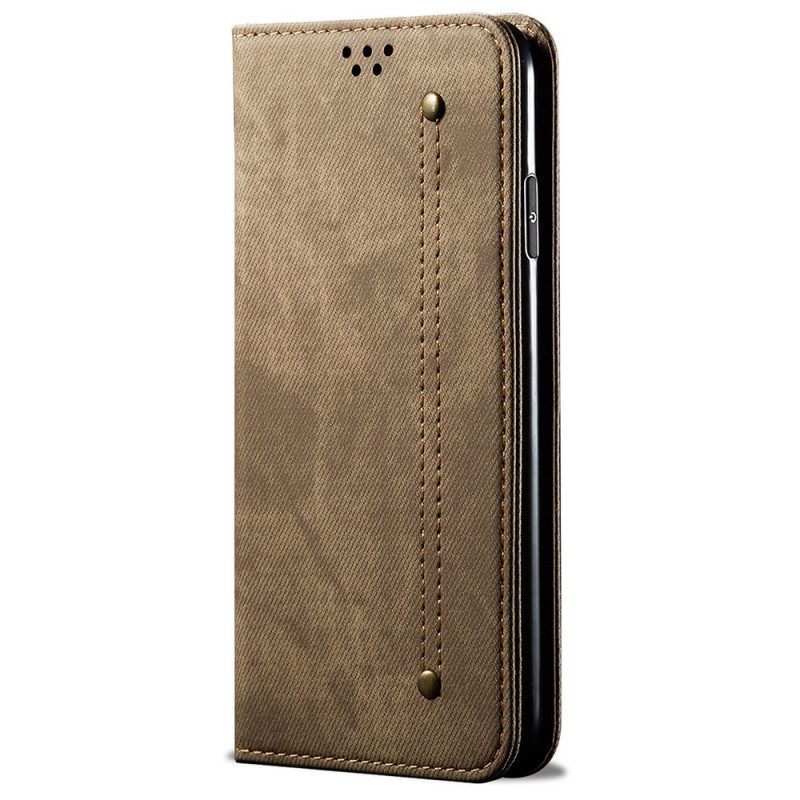 Folio Cover Samsung Galaxy M52 5G Custodia in pelle Tessuto Denim