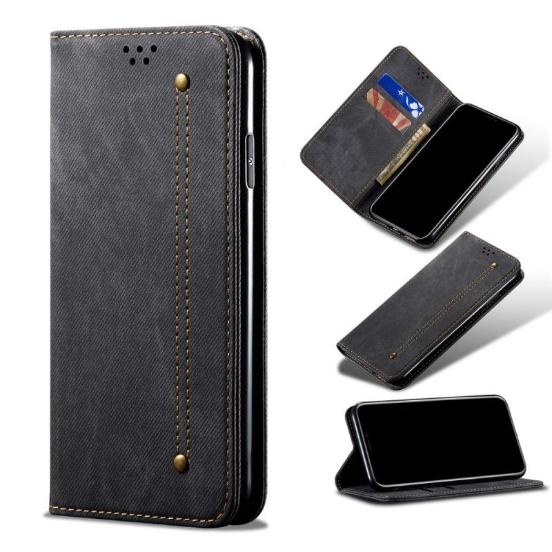 Folio Cover Samsung Galaxy M52 5G Custodia in pelle Tessuto Denim