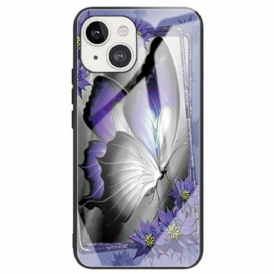 Cover iPhone 14 Vetro Temperato Farfalla Viola