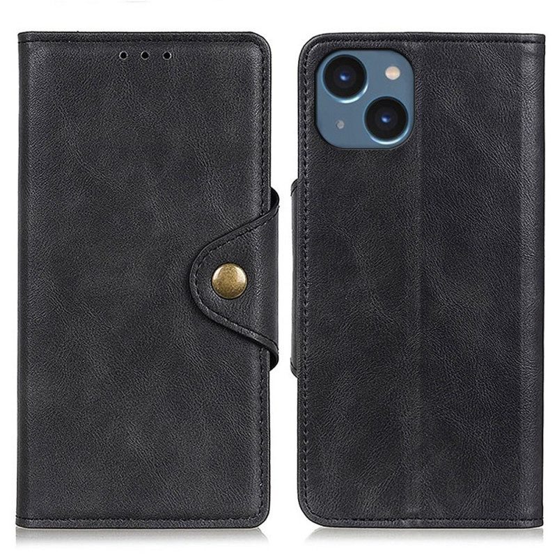 Custodia in pelle iPhone 14 Chiusura Con Bottone Magnetico