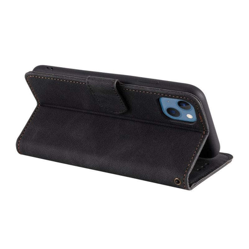 Custodia in pelle iPhone 14 Cuciture A Contatto Con La Pelle
