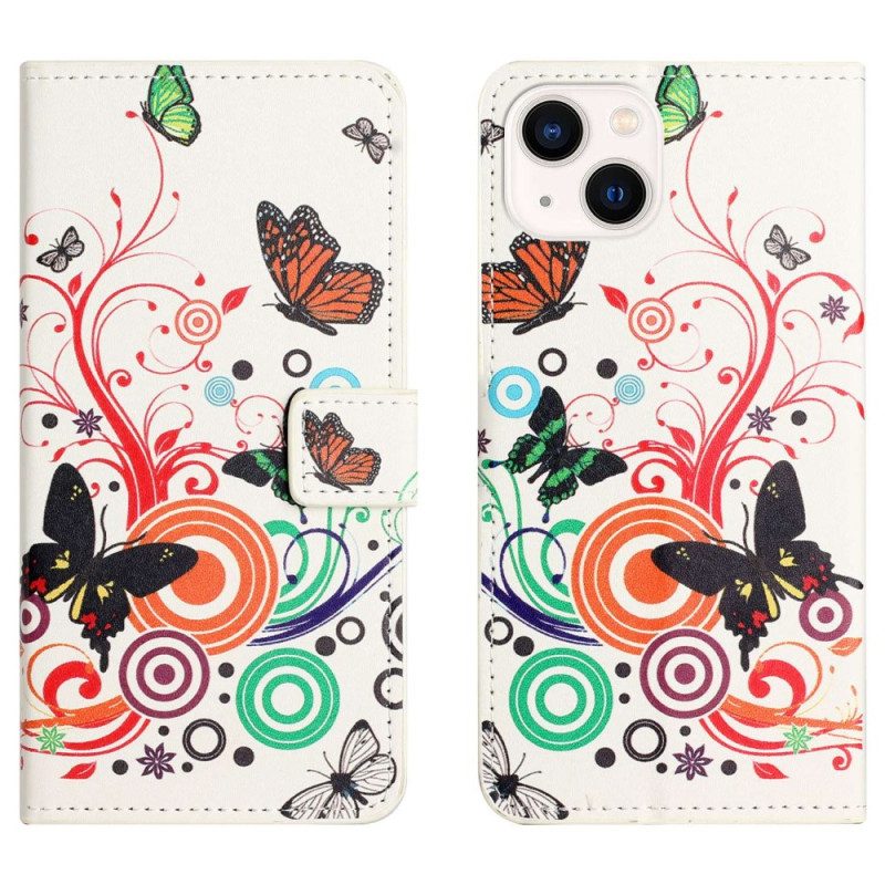 Custodia in pelle iPhone 14 Farfalle