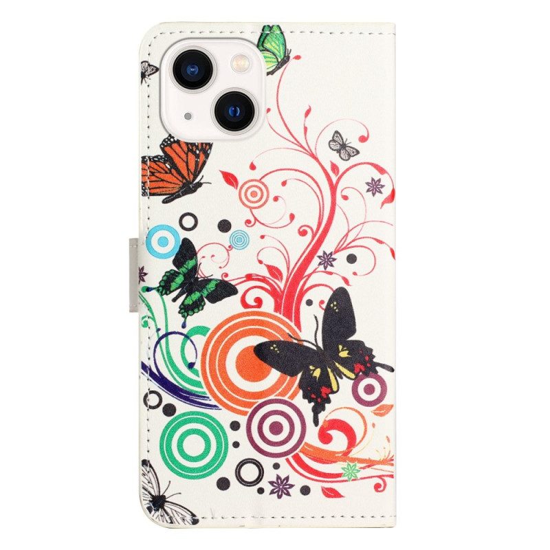 Custodia in pelle iPhone 14 Farfalle
