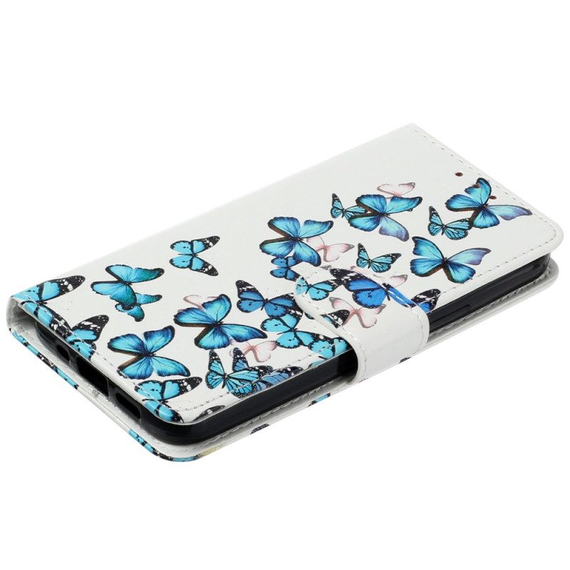 Custodia in pelle iPhone 14 Farfalle In Volo