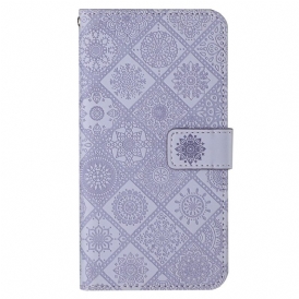 Custodia in pelle iPhone 14 Motivo A Tappezzeria Con Cinturino
