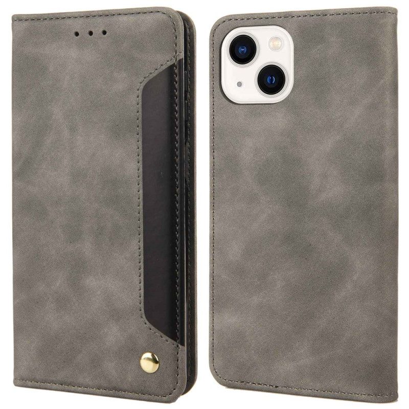 Folio Cover iPhone 14 Custodia in pelle Bicolore Con Rivetto
