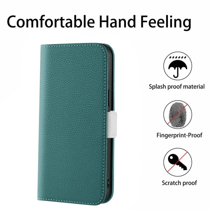 Folio Cover iPhone 14 Custodia in pelle Ecopelle Litchi